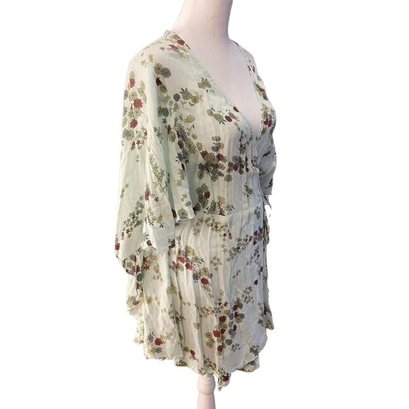 Gillia Hawaii Women Floral Wrap Mini Dress Cover Up V Neck Rayon LT pink White S - Picture 3 of 11